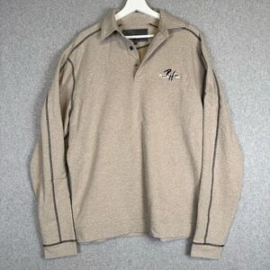 Straight Down Mens Large Beige Pullover Button Down Sweater Cotton Blend Stretch